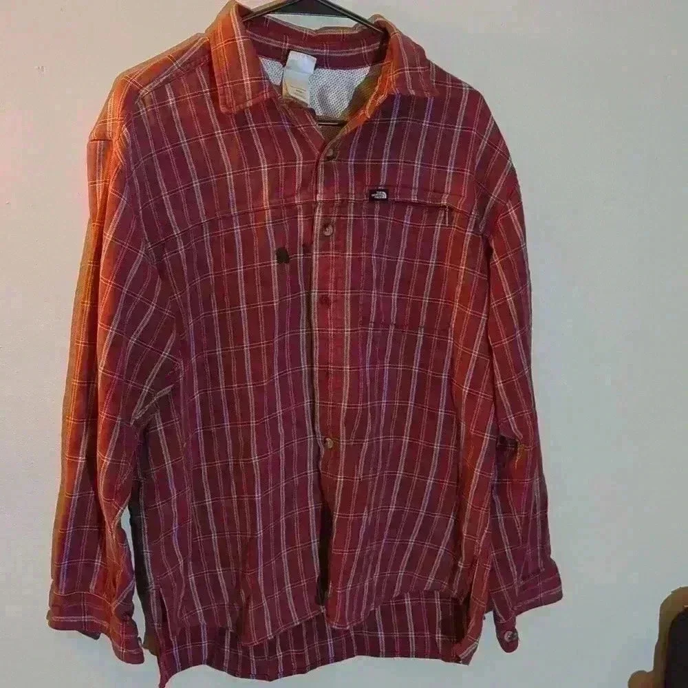 The North Face button up shirt, red and white, size medium